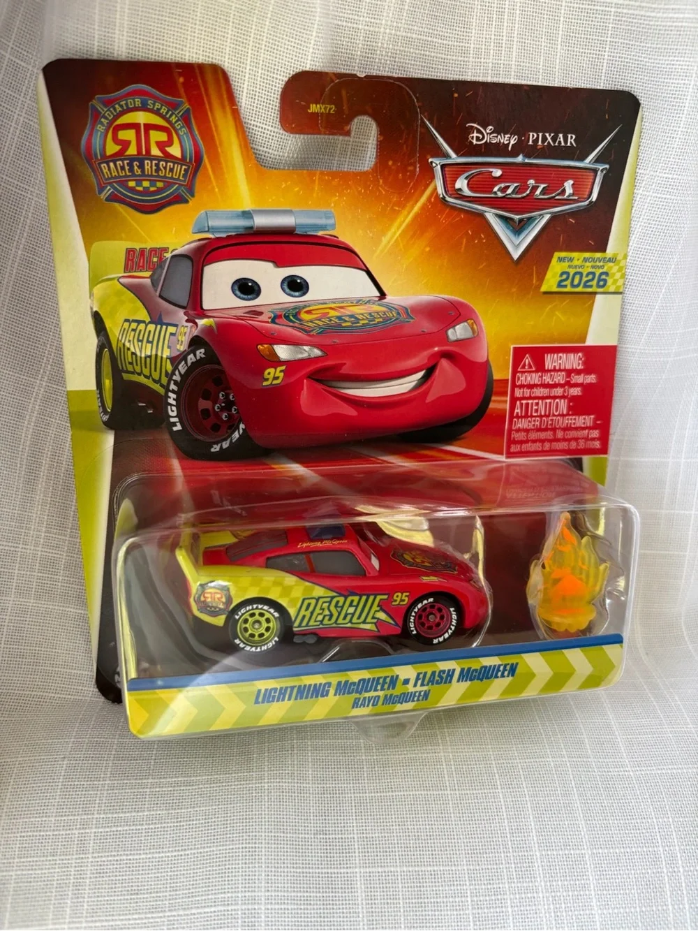 Disney Pixar Cars Race & Rescue LIGHTNING McQUEEN Diecast Car w/ flame Mattel